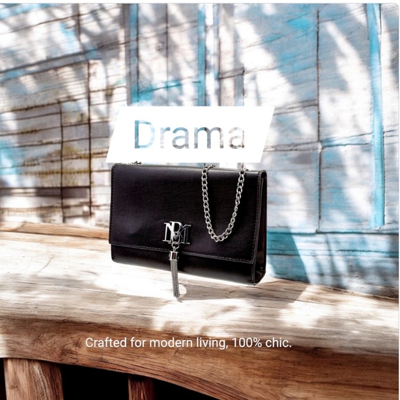 BADGLEY MISHKA - Black Vegan Leather with Gun Metal Hardware Logo, Tassel, Strap - Picture 5 of 16